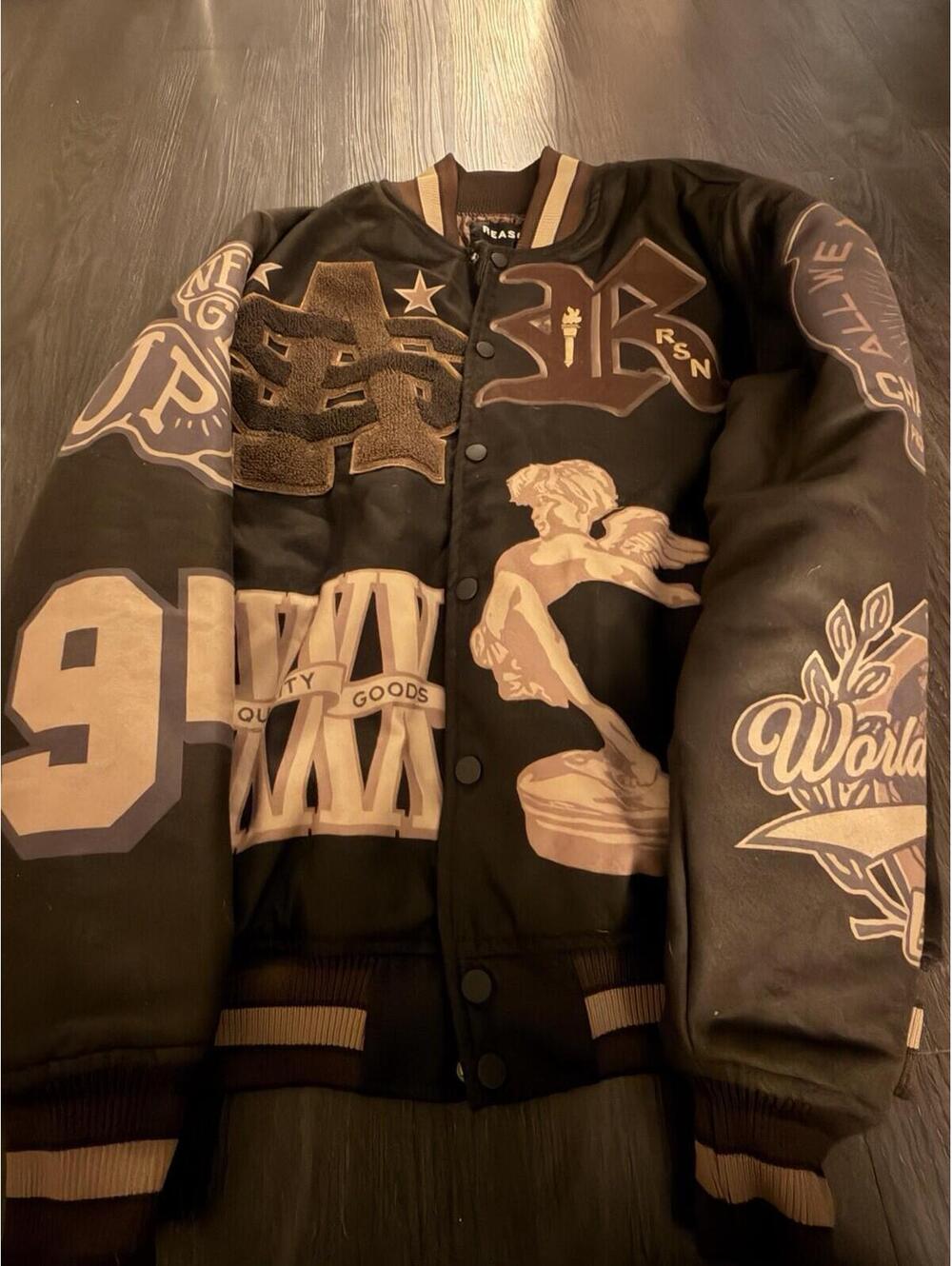 Reason Clothing Men All Time Champ Varsity Jacket Brown Multi NWOT Size Small